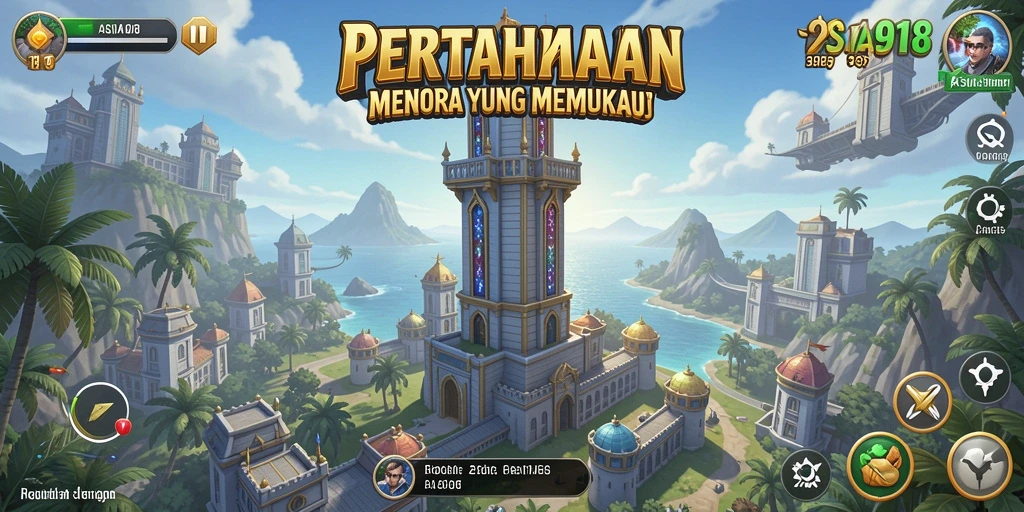 Screenshot gameplay ASIA918 menampilkan serangan menara di medan perang.