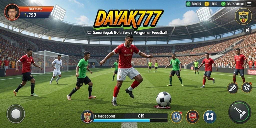Tampilan gameplay <strong>DAYAK777</strong> yang menunjukkan aksi seru di lapangan sepak bola.