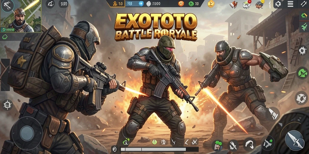 Gameplay seru EXOTOTO di medan pertempuran yang dinamis.