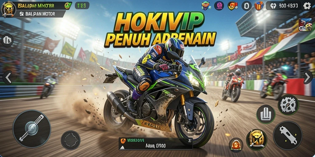 Gameplay seru HOKIVIP di pista balap motor.