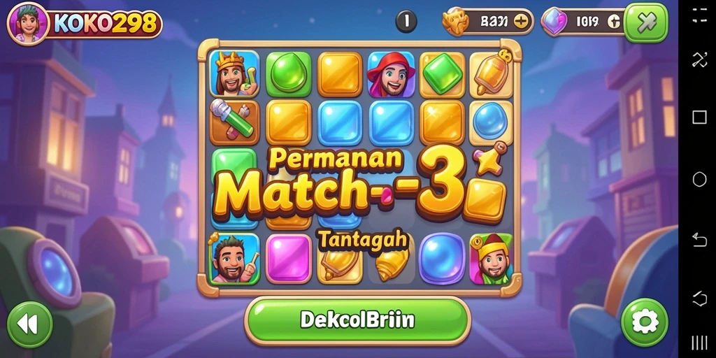 Tangkap momen seru bermain game Match-3 KOKO288 dengan grafis yang menakjubkan.