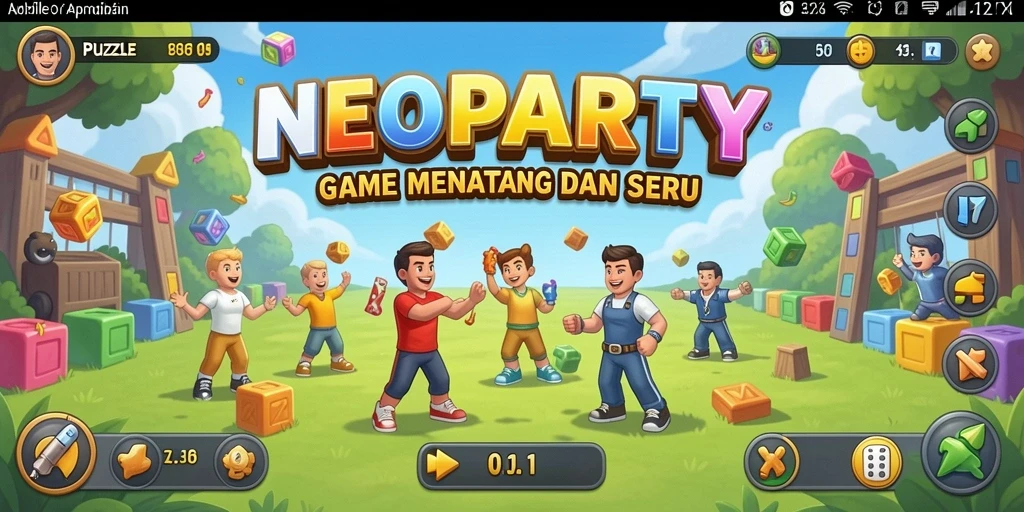 Screenshot gameplay NEOPARTY dengan variasi puzzle yang menarik.