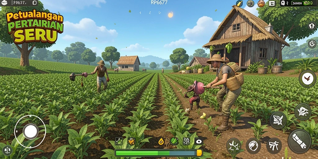 Tampilan gameplay menarik dari RP6677 yang menggambarkan petualangan bertani.